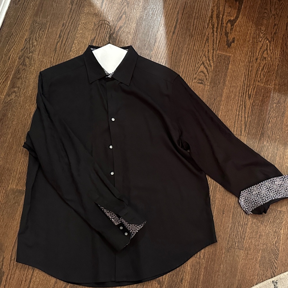 Black Button-Up Shirt with White Accents